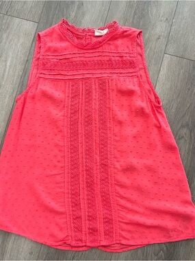 GAP Coral Lace Trim Sleeveless Blouse XS Swiss Dot Top